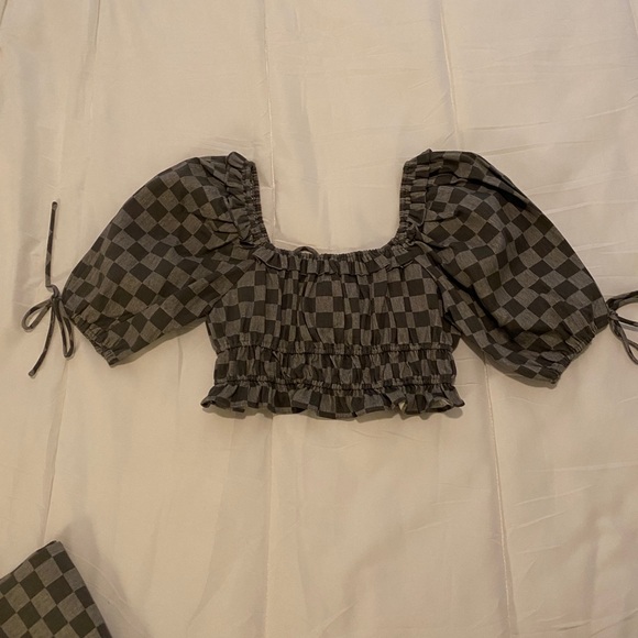 Grey denim checkerboard jeans and top set. By Sofie The Label. - Picture 5 of 5